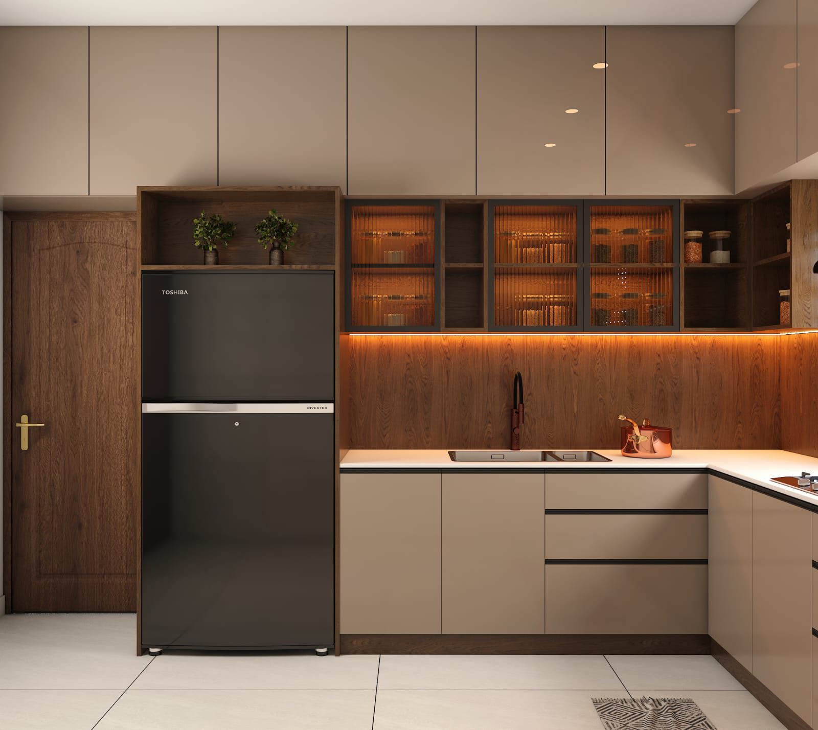 Contemporary Kitchen Design with Pendant Lighting, Kerala