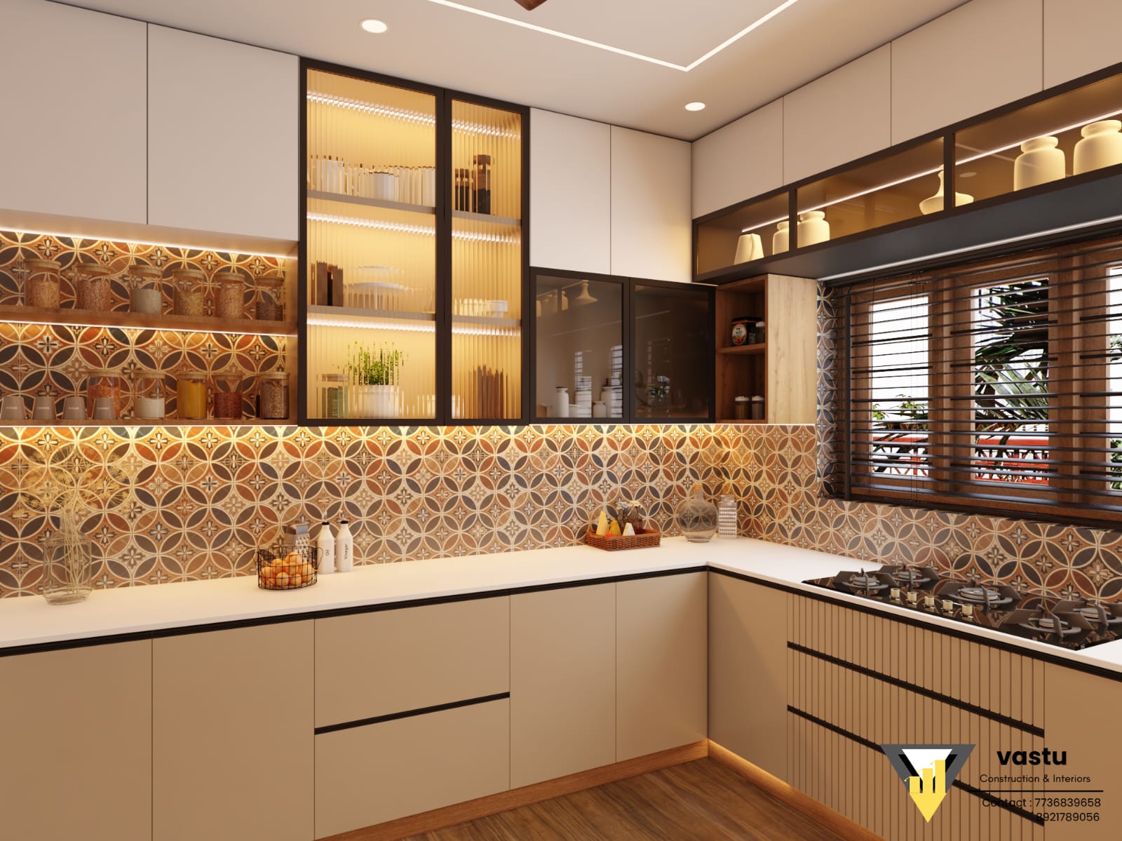 Open Kitchen and Bar Interior Design Kerala